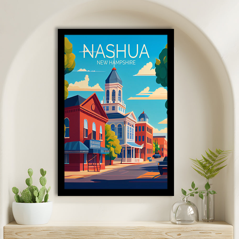 Nashua New Hampshire Retro Art Print, Nashua City Wall Art, Framed Art Print, Picture Framed, Painting Art