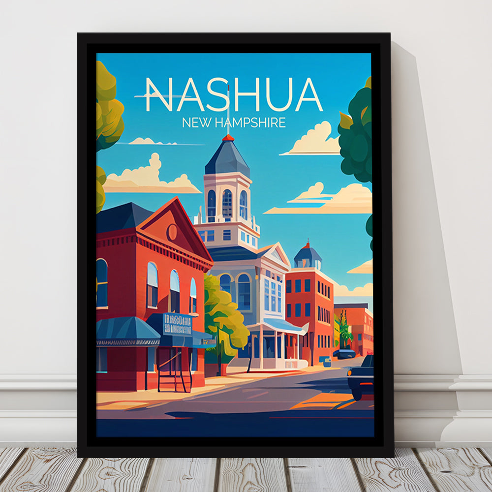 Nashua New Hampshire Retro Art Print, Nashua City Wall Art, Floating Framed Canvas Print, Framed Picture, Painting Canvas