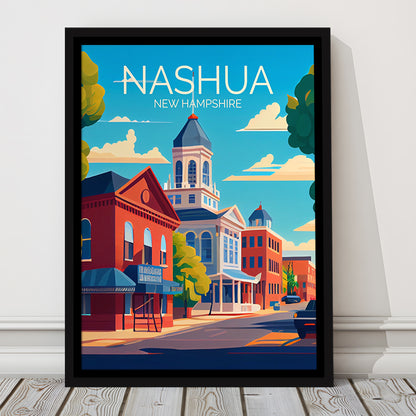 Nashua New Hampshire Retro Art Print, Nashua City Wall Art, Floating Framed Canvas Print, Framed Picture, Painting Canvas