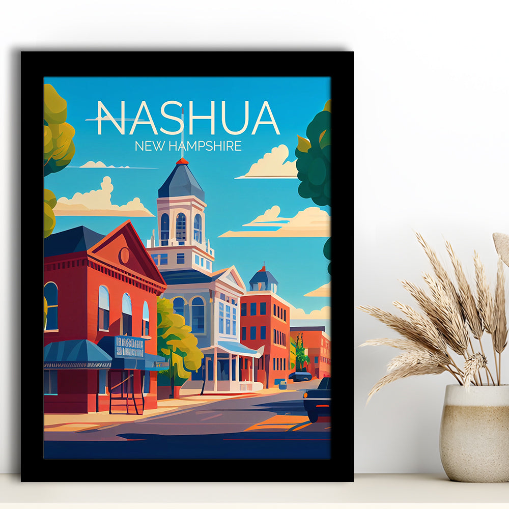 Nashua New Hampshire Retro Art Print, Nashua City Wall Art, Framed Art Print, Picture Framed, Painting Art