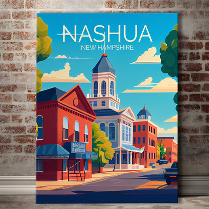 Nashua New Hampshire Retro Art Print, Nashua City Wall Art, Canvas Print, Painting Canvas, Living Room Decor