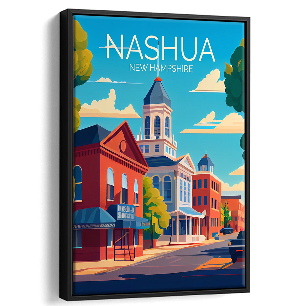 Nashua New Hampshire Retro Art Print, Nashua City Wall Art, Floating Framed Canvas Print, Framed Picture, Painting Canvas