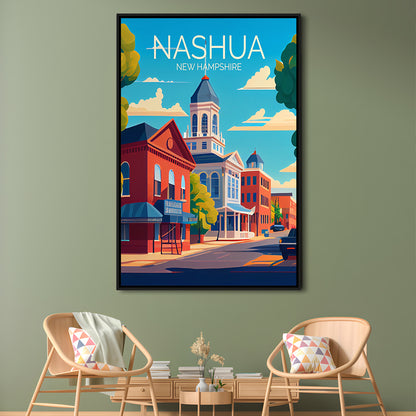 Nashua New Hampshire Retro Art Print, Nashua City Wall Art, Floating Framed Canvas Print, Framed Picture, Painting Canvas