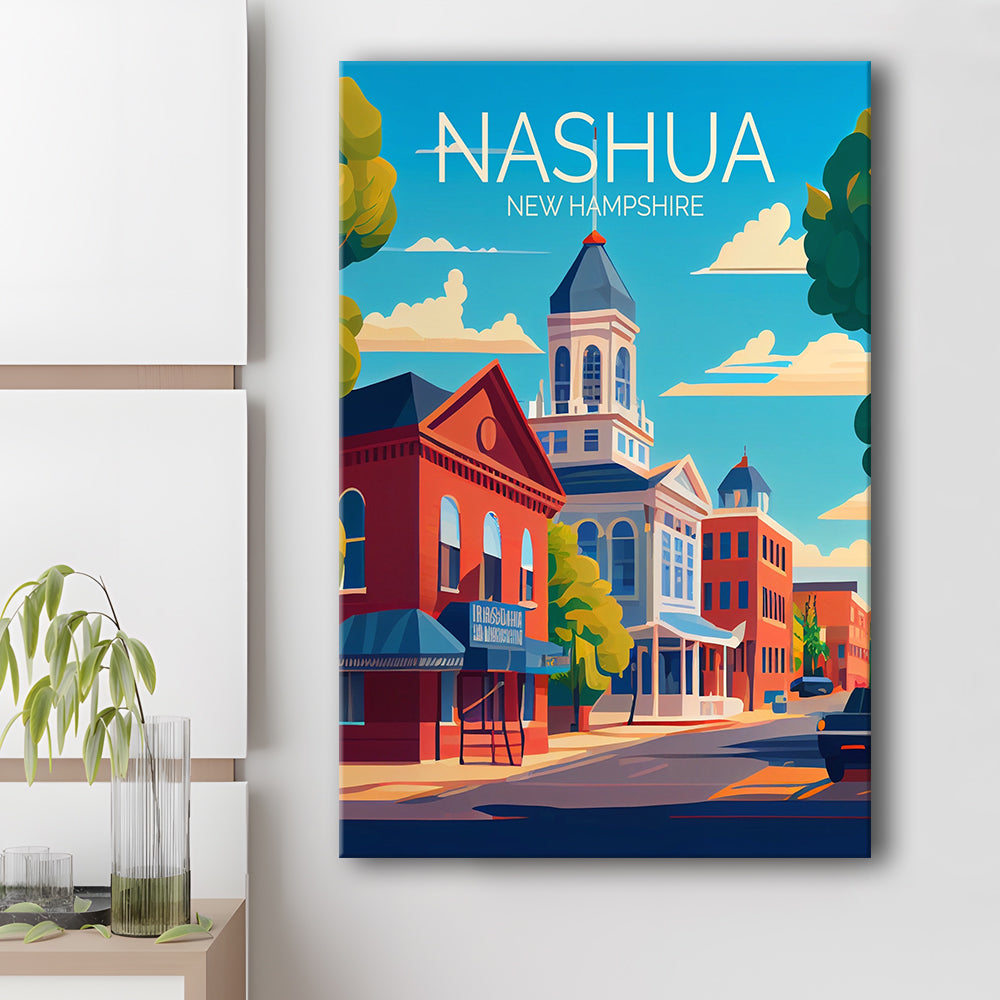 Nashua New Hampshire Retro Art Print, Nashua City Wall Art, Canvas Print, Painting Canvas, Living Room Decor