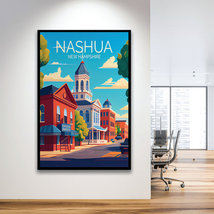 Nashua New Hampshire Retro Art Print, Nashua City Wall Art, Framed Art Print, Picture Framed, Painting Art