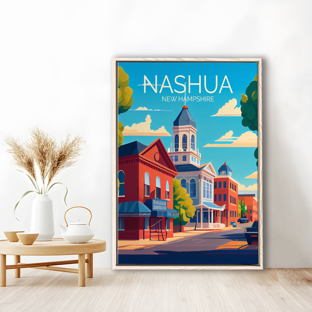 Nashua New Hampshire Retro Art Print, Nashua City Wall Art, Floating Framed Canvas Print, Framed Picture, Painting Canvas