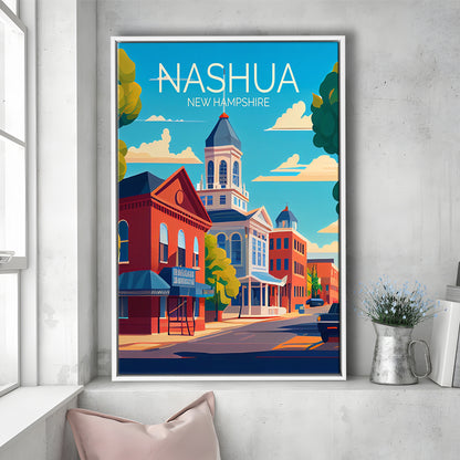 Nashua New Hampshire Retro Art Print, Nashua City Wall Art, Floating Framed Canvas Print, Framed Picture, Painting Canvas