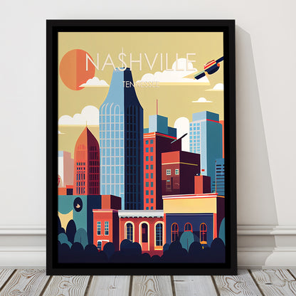 Nashville Retro Art Print, Nashville City Wall Art, Floating Framed Canvas Print, Framed Picture, Painting Canvas