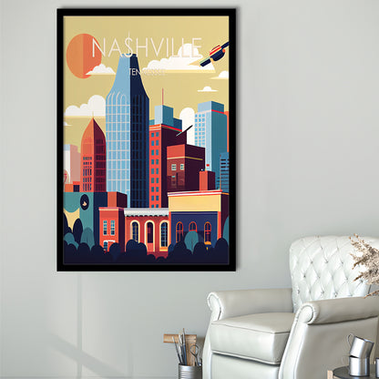 Nashville Retro Art Print, Nashville City Wall Art, Framed Art Print, Picture Framed, Painting Art