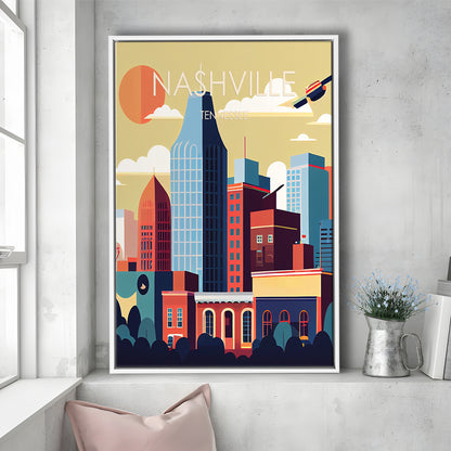 Nashville Retro Art Print, Nashville City Wall Art, Floating Framed Canvas Print, Framed Picture, Painting Canvas