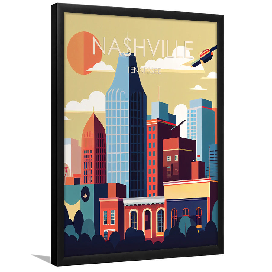 Nashville Retro Art Print, Nashville City Wall Art, Framed Art Print, Picture Framed, Painting Art