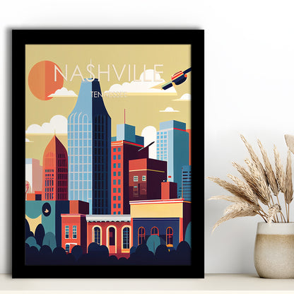 Nashville Retro Art Print, Nashville City Wall Art, Framed Art Print, Picture Framed, Painting Art
