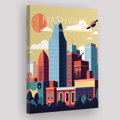 Nashville Retro Art Print, Nashville City Wall Art, Canvas Print, Painting Canvas, Living Room Decor