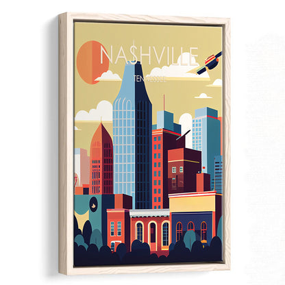 Nashville Retro Art Print, Nashville City Wall Art, Floating Framed Canvas Print, Framed Picture, Painting Canvas