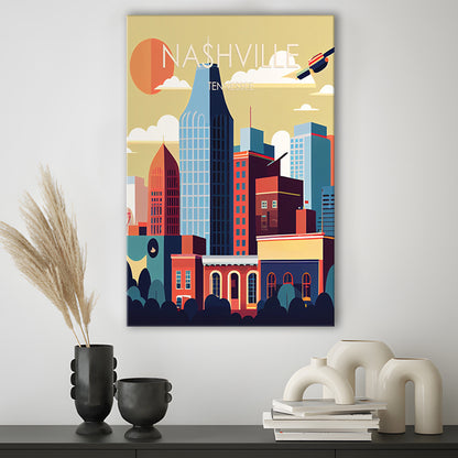 Nashville Retro Art Print, Nashville City Wall Art, Canvas Print, Painting Canvas, Living Room Decor