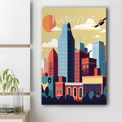 Nashville Retro Art Print, Nashville City Wall Art, Canvas Print, Painting Canvas, Living Room Decor