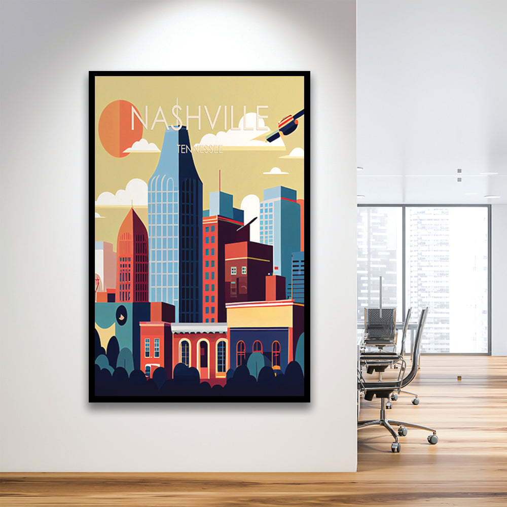 Nashville Retro Art Print, Nashville City Wall Art, Framed Art Print, Picture Framed, Painting Art