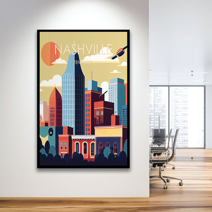 Nashville Retro Art Print, Nashville City Wall Art, Framed Art Print, Picture Framed, Painting Art