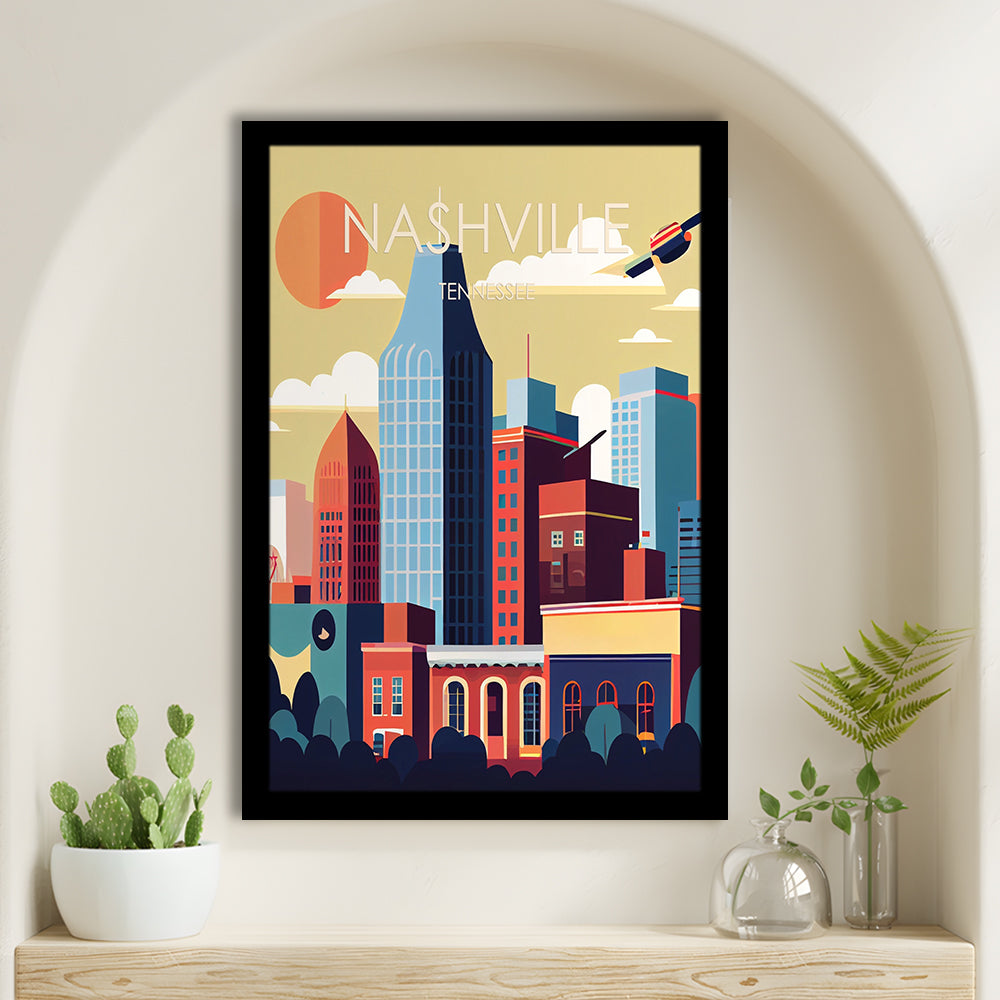 Nashville Retro Art Print, Nashville City Wall Art, Framed Art Print, Picture Framed, Painting Art