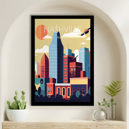 Nashville Retro Art Print, Nashville City Wall Art, Framed Art Print, Picture Framed, Painting Art