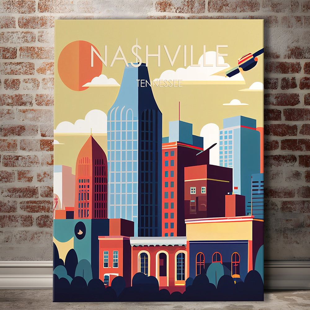 Nashville Retro Art Print, Nashville City Wall Art, Canvas Print, Painting Canvas, Living Room Decor