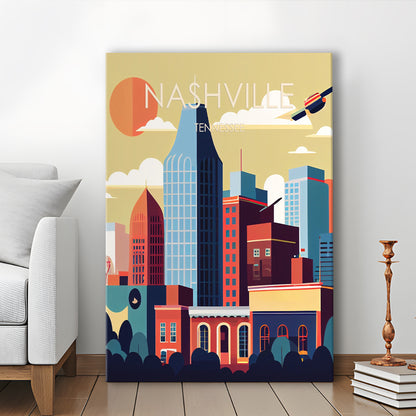 Nashville Retro Art Print, Nashville City Wall Art, Canvas Print, Painting Canvas, Living Room Decor