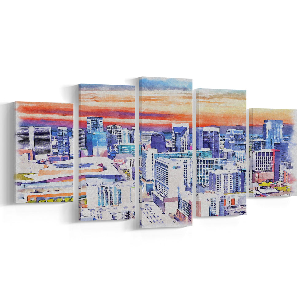 Nashville Painting Watercolor, Nashville Tennessee, Sport Art, Mixed 5 Panel, Canvas Print Wall Art