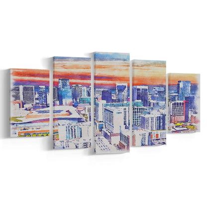 Nashville Painting Watercolor, Nashville Tennessee, Sport Art, Mixed 5 Panel, Canvas Print Wall Art