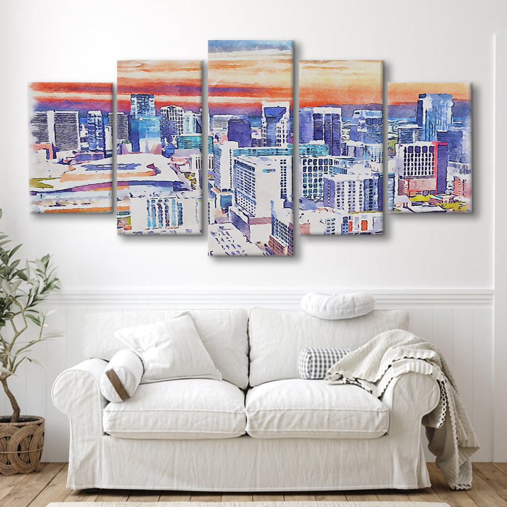 Nashville Painting Watercolor, Nashville Tennessee, Sport Art, Mixed 5 Panel, Canvas Print Wall Art
