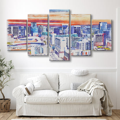 Nashville Painting Watercolor, Nashville Tennessee, Sport Art, Mixed 5 Panel, Canvas Print Wall Art