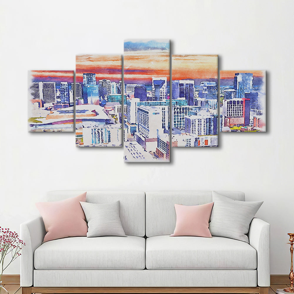 Nashville Painting Watercolor, Nashville Tennessee, Sport Art, Mixed 5 Panel, Canvas Print Wall Art