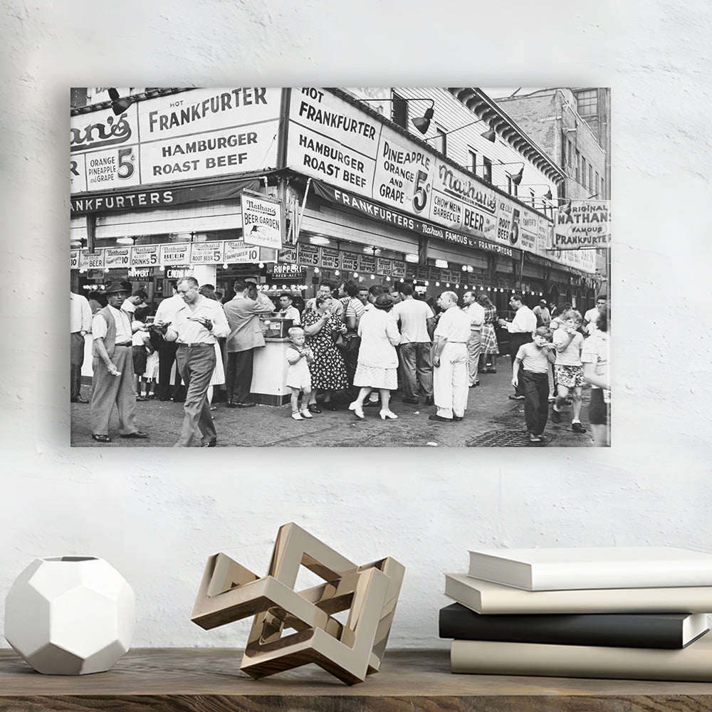Nathan's Famous Hot Dogs Black and White Art Coney Island Brooklyn, Canvas Print Wall Art Decor