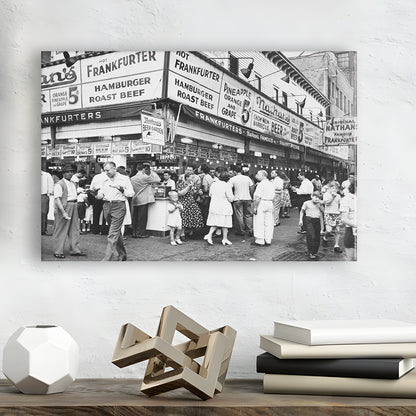 Nathan's Famous Hot Dogs Black and White Art Coney Island Brooklyn, Canvas Print Wall Art Decor
