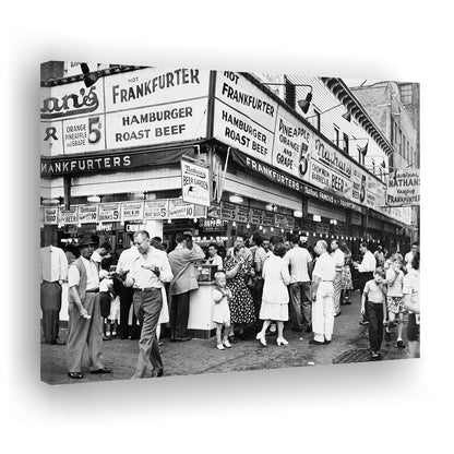 Nathan's Famous Hot Dogs Black and White Art Coney Island Brooklyn, Canvas Print Wall Art Decor