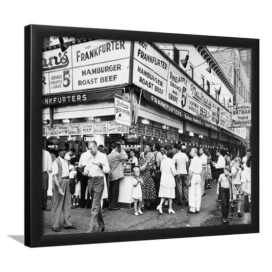 Nathan's Famous Hot Dogs Black and White Art Coney Island Brooklyn, Framed Art Print Wall Decor