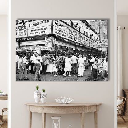 Nathan's Famous Hot Dogs Black and White Art Coney Island Brooklyn, Canvas Print Wall Art Decor