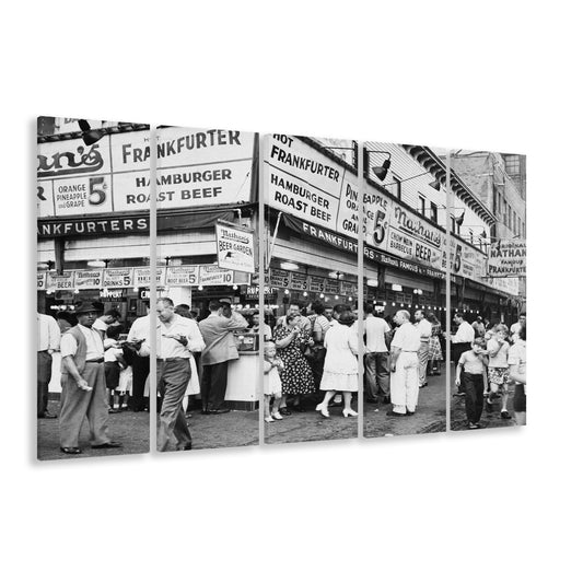 Nathan's Famous Hot Dogs Black and White Art Coney Island Brooklyn, 5 Pieces Large Canvas Print