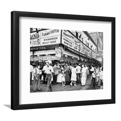 Nathan's Famous Hot Dogs Black and White Art Coney Island Brooklyn, Framed Art Print White Border Wall Decor