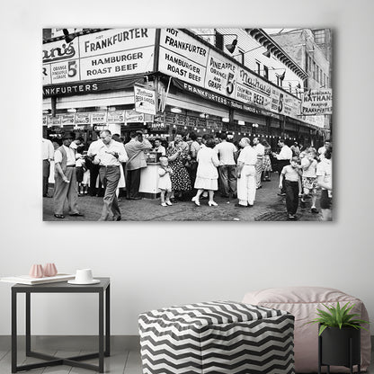 Nathan's Famous Hot Dogs Black and White Art Coney Island Brooklyn, Canvas Print Wall Art Decor
