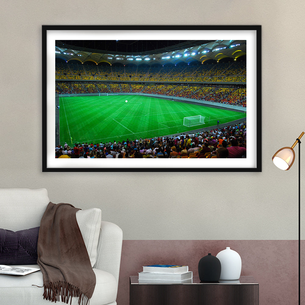 National Arena Bucharest, Stadium Canvas, Sport Art, Gift for him, White Border Framed Art Print Wall Decor