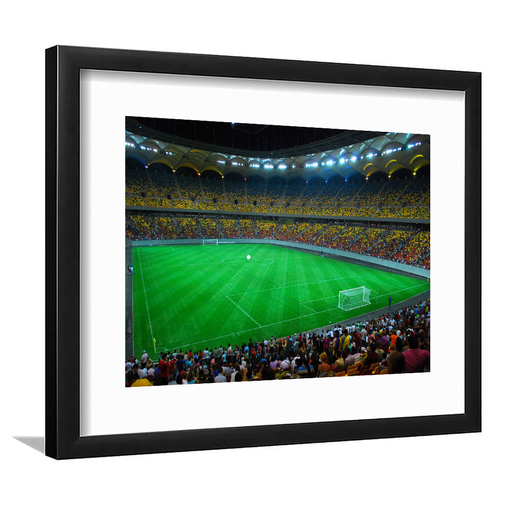National Arena Bucharest, Stadium Canvas, Sport Art, Gift for him, White Border Framed Art Print Wall Decor