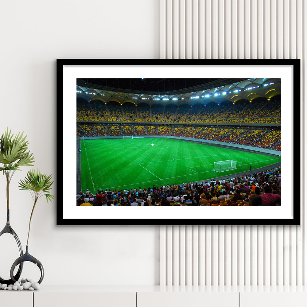 National Arena Bucharest, Stadium Canvas, Sport Art, Gift for him, White Border Framed Art Print Wall Decor