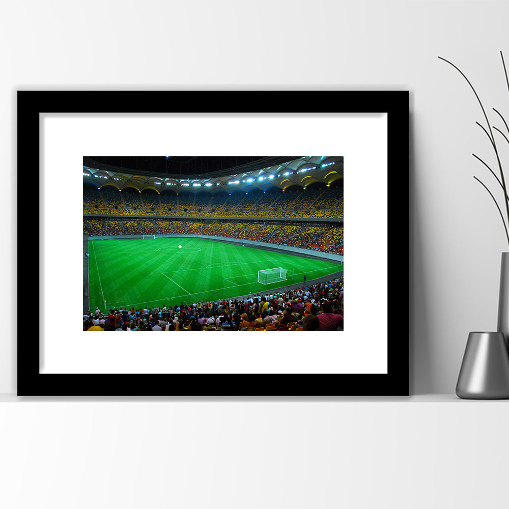 National Arena Bucharest, Stadium Canvas, Sport Art, Gift for him, White Border Framed Art Print Wall Decor