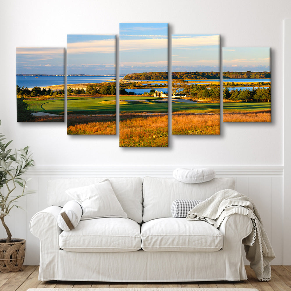 National Golf Links Of America Hole 17, Southampton, New York, Golf Art Print, 5 Pieces Mixed Canvas Print Wall Art