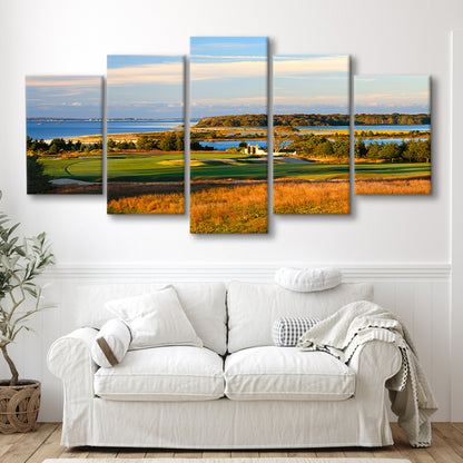 National Golf Links Of America Hole 17, Southampton, New York, Golf Art Print, 5 Pieces Mixed Canvas Print Wall Art