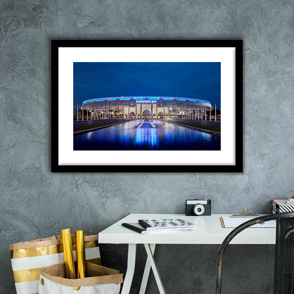 National Stadium in Bukit Jalil, Stadium Canvas, Sport Art, Gift for him, White Border Framed Art Print Wall Decor