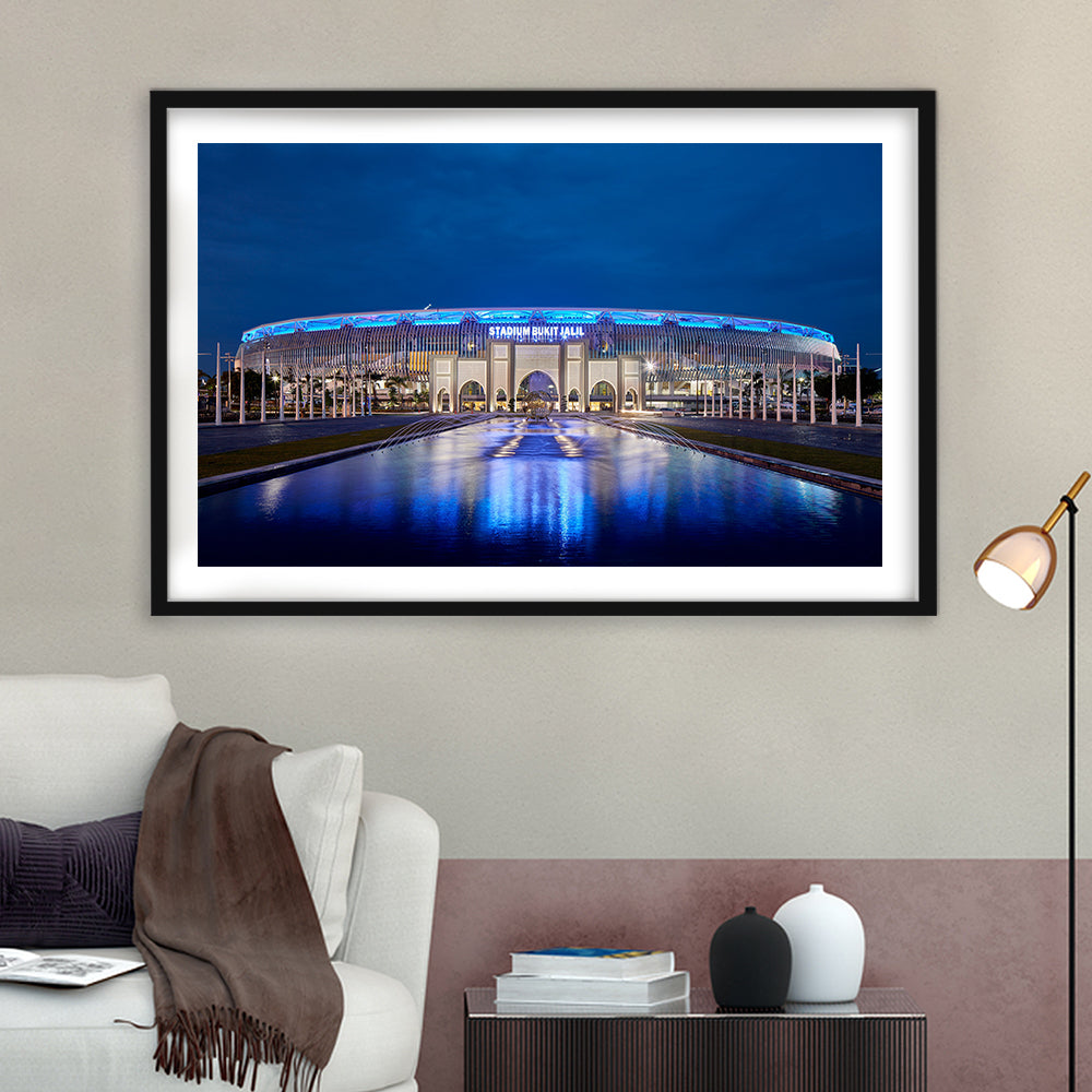 National Stadium in Bukit Jalil, Stadium Canvas, Sport Art, Gift for him, White Border Framed Art Print Wall Decor