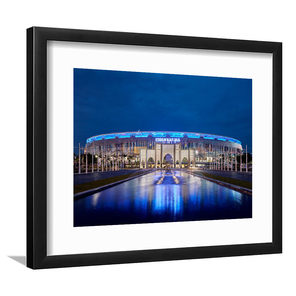 National Stadium in Bukit Jalil, Stadium Canvas, Sport Art, Gift for him, White Border Framed Art Print Wall Decor