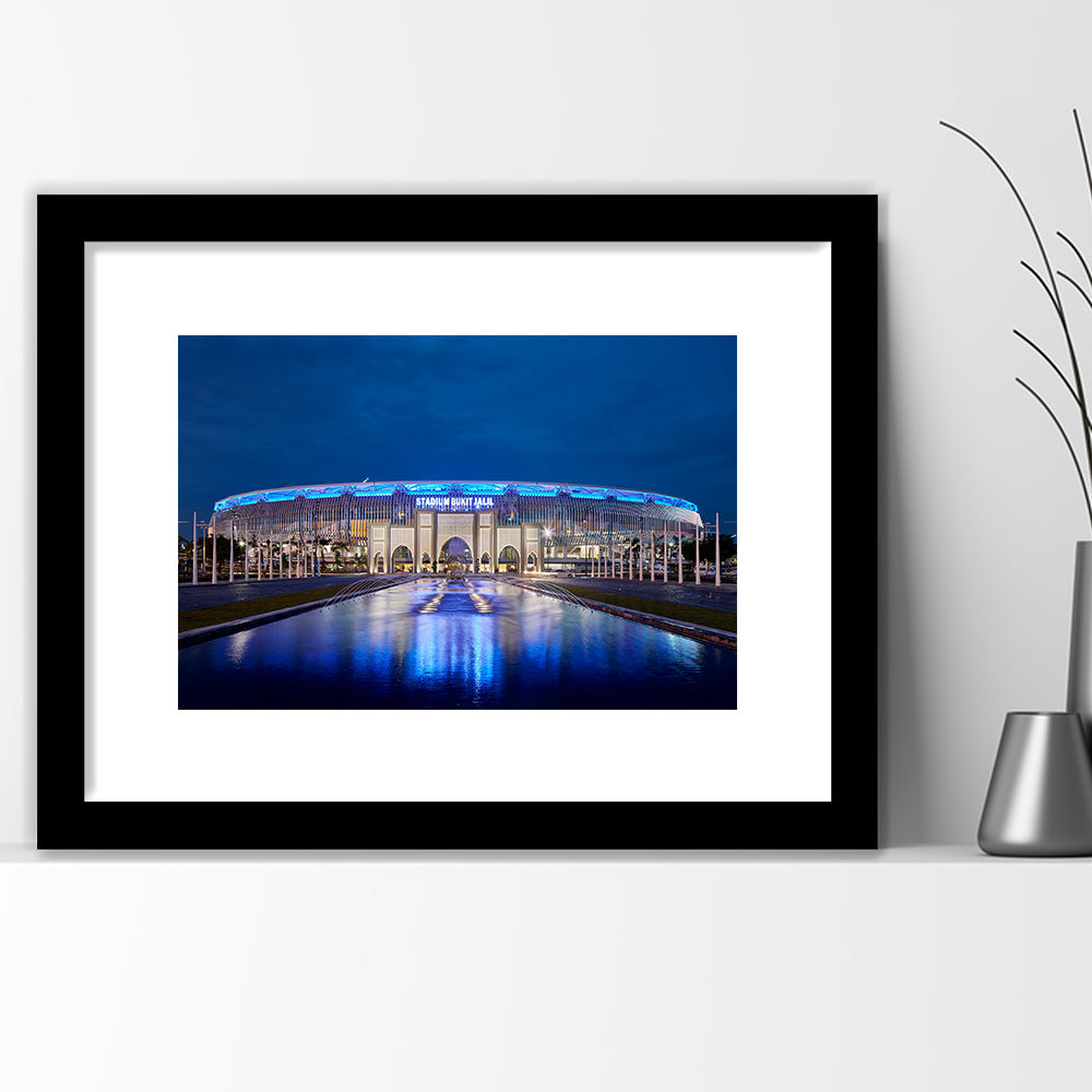 National Stadium in Bukit Jalil, Stadium Canvas, Sport Art, Gift for him, White Border Framed Art Print Wall Decor