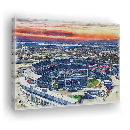 Nationals Park WaterColor, Washington, DC Baseball Watercolor, Sport Art, Gifts for him, Canvas Print Wall Art